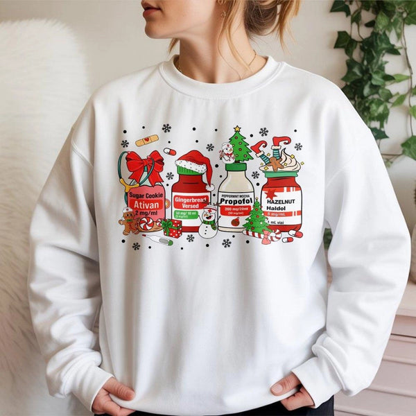 Medical Medication Jar Holiday Sweater, Christmas Nurse Sweatshirt, Humorous RN ICU Crewneck Sweatshirt, Healthcare Worker Ch