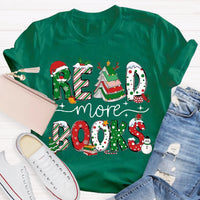 Festive Holiday Book Lover Shirt, Read More Books Christmas Teacher T-Shirt, Xmas Reading Graphic Tee, English Teacher Christmas Shirt