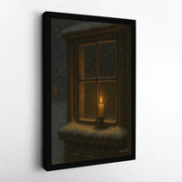 Comfy Candle Canvas Print, Winter Snowy Window Canvas Wall Art, Warm Holiday Canvas Wall Decor, Christmas Season Wall Art, Comfy Home Present