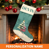 Tropical Bird Holiday Stocking, Pink Flamingo Christmas Stocking, Personalized Christmas Stocking, Coastal Fireplace Mantel Decor Xmas Present