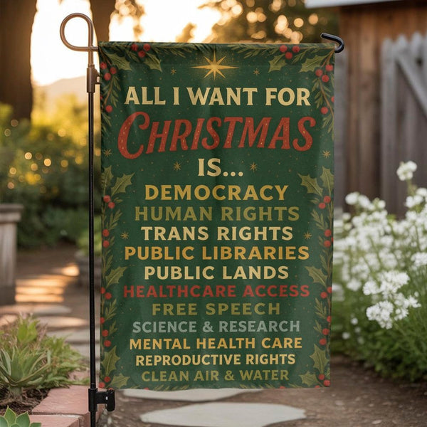 Social Justice Yard Flag, Progressive Christmas Garden Flag, Holiday Lawn Flag Decor, Inclusive Winter Outdoor Banner, Activi