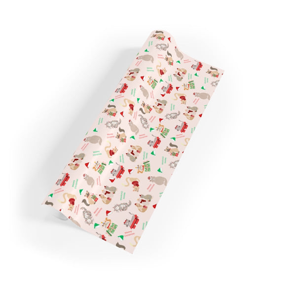 Adorable Cat Christmas Wrapping Paper, Meowy Christmas Wrapping Paper, Santa Hat Cat Gift Wrap, Holiday Present Wrap, Cat Lov