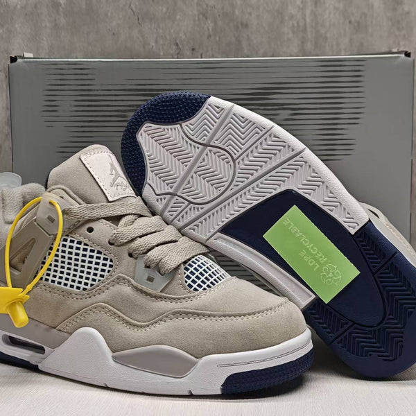 Mid Top Sneakers, Beige Navy Colorway, Lace Up Design, Casual Gift for Sneaker Fans