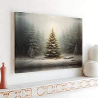 Illuminated Holiday Landscape Wall Decor, Snowy Winter Forest Christmas Tree Canvas Art, Comfy Winter Canvas Print, Christmas Wall Art