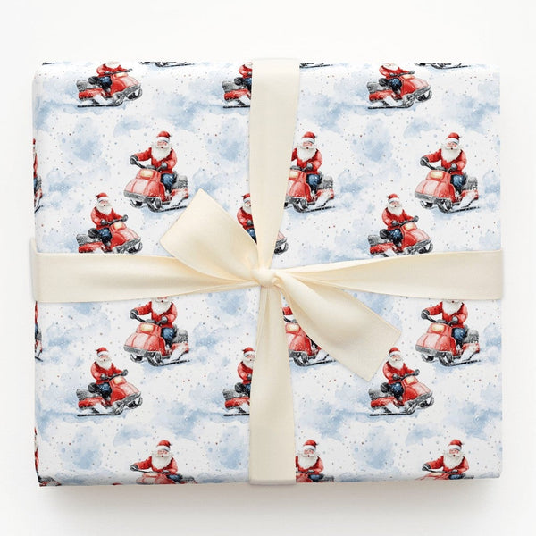 Winter Christmas Wrapping Paper, Santa Snowmobile Wrapping Paper, Whimsical Holiday Gift Wrap Roll, Adventurous Xmas Gift Wra