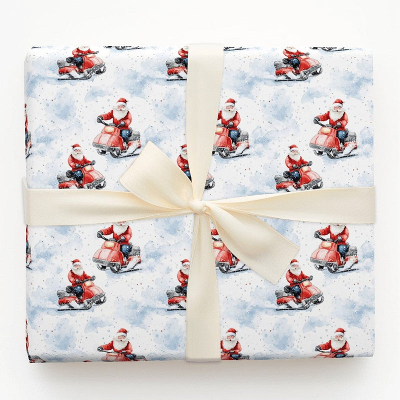 Winter Christmas Wrapping Paper, Santa Snowmobile Wrapping Paper, Whimsical Holiday Gift Wrap Roll, Adventurous Xmas Gift Wrapping Paper
