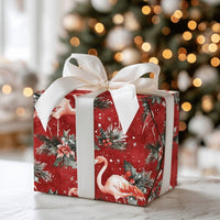 Tropical Red Holiday Gift Wrap, Christmas Flamingo Wrapping Paper, Snowy Flamingo Wrapping Paper, Winter Holly Gift Wrap, Adorable Gift Wrap