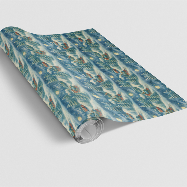 Watercolor Winter Forest Wrapping Paper, Christmas Train Gift Wrapping Paper, Holiday Locomotive Gift Wrapping Paper, Xmas Pr