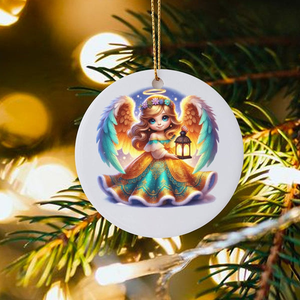 Cartoon Angel Ornament, Angel Holding Lantern Ornament, Ceramic Holiday Angel Ornament, Festive Christmas Tree Decor, Angel L
