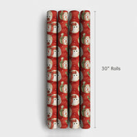 Red Holiday Gift Wrap Paper, Watercolor Snowman Christmas Wrapping Paper, Adorable Snowmen Winter Christmas Wrapping Paper Roll Present Wrap