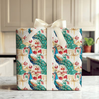 Watercolor Holiday Bird Gift Wrap, Christmas Peacock Wrapping Paper, Elegant Festive Present Paper, Botanical Xmas Gift Wrapping Roll