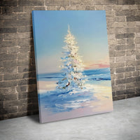 Snowy Winter Landscape Canvas, White Christmas Tree Canvas Print, Holiday Christmas Tree Wall Art, Impressionist Christmas Tree Canvas
