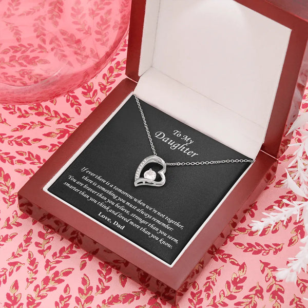 Daughter Necklace, Forever Love Heart Necklace, 14K White Gold Finish Pendant Necklace, Cubic Zirconia Jewelry, Christmas Pre