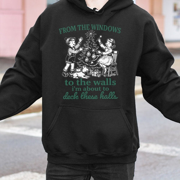 Hip Hop Holiday Pun Sweatshirt, Deck the Halls Rap Humorous Christmas Hoodie, Retro Xmas Party Hooded Pullover, Ugly Christma