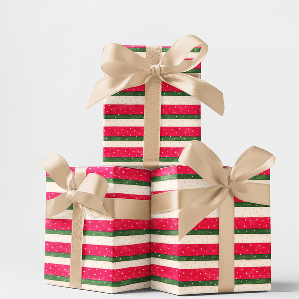 Red and Green Wavy Gift Wrap, Candy Ribbon Snowfall Wrapping Paper, Festive Holiday Present Paper, Whimsical Christmas Packag