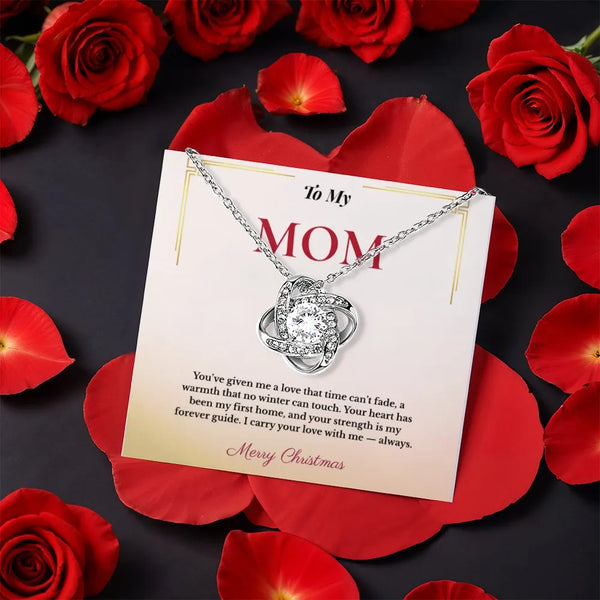 Mother Love Knot Pendant, Mom Love Knot Necklace, CZ Crystal Knot Necklace, Sentimental Mom Jewelry, Christmas Present from S