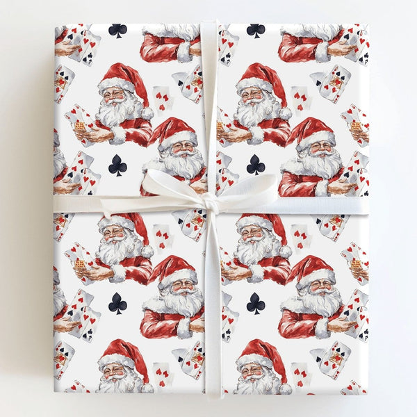 Poker Santa Gift Wrap, Santa Playing Cards Wrapping Paper, Watercolor Card Player Christmas Wrapping Paper, Vegas Holiday Gif