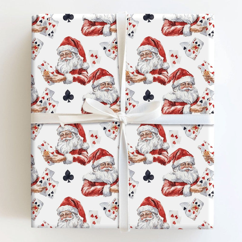 Poker Santa Gift Wrap, Santa Playing Cards Wrapping Paper, Watercolor Card Player Christmas Wrapping Paper, Vegas Holiday Gift Wrap Roll