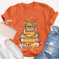Adorable Holiday Educator Shirt, Christmas Light Pencils Teacher T-Shirt, Festive School Teacher Christmas Tee, Winter Holiday T-Shirt Present