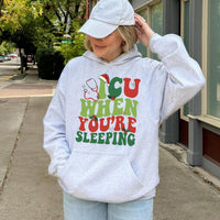 Humorous Medical Holiday Hooded Sweatshirt, ICU Nurse Christmas Hoodie, Adorable RN Winter Pullover, Nursing Student Xmas Apparel Present