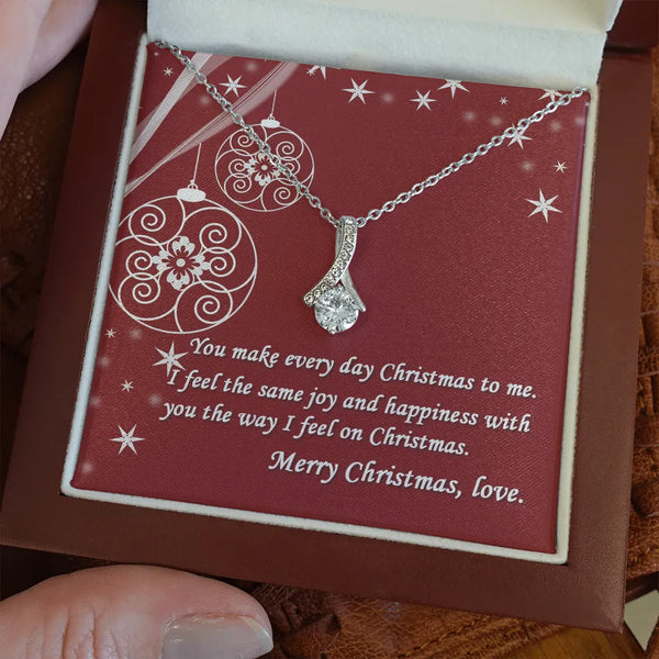Sparkling Cubic Zirconia Ribbon Necklace, Christmas Ribbon Pendant Necklace, Romantic Holiday Pendant, Christmas Jewelry Pres