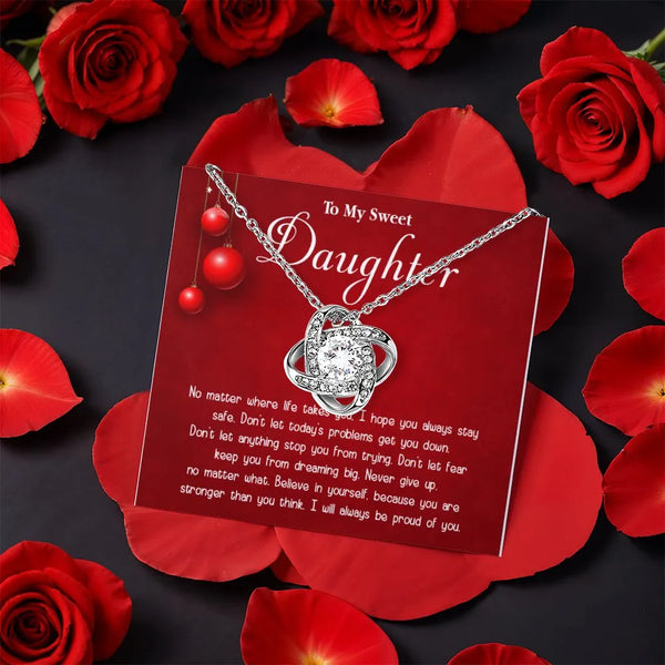 Sparkling CZ Love Knot Pendant, Love Knot Necklace for Daughter, Gold Finish Knot Necklace, Meaningful Birthday Christmas Pre