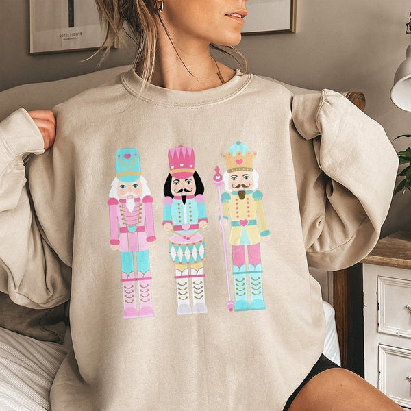 Pastel Vintage Holiday Toy Ballet Sweater, Nutcracker Christmas Sweatshirt, Adorable Winter Xmas Graphic Crewneck Pullover