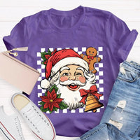 Retro Holiday Graphic Tee, Checkerboard Santa Gingerbread Man Christmas T-Shirt, Adorable Xmas Cookie Shirt, Festive Top