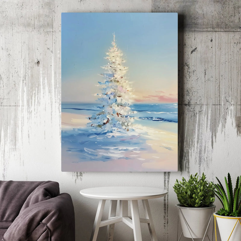 Snowy Winter Landscape Wall Art, White Christmas Tree Canvas Print, Impressionist Holiday Poster, Winter Tree Digital Download Wall Decor