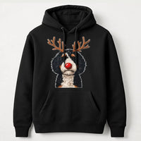 Reindeer Dog Holiday Hoodie, Bernadoodle Christmas Hoodie, Bernedoodle Sweatshirt, Adorable Dog Lover Graphic Hoodie, Present for Dog Mom and Dad