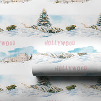 Snowy California Gift Wrap, Hollywood Hills Christmas Wrapping Paper, Watercolor Los Angeles Wrapping Paper, Holiday Movie Fan Gift Wrap