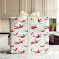 Whimsical Christmas Cloud Gift Wrap, Superhero Flying Santa Wrapping Paper, Humorous Holiday Hero Wrapping Paper, Flying Santa Gift Wrap