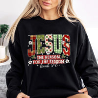 Christian Plaid Christmas Sweatshirt, Jesus the Reason for the Season Sweatshirt, Faith Holiday Crewneck, Religious Xmas Sweater