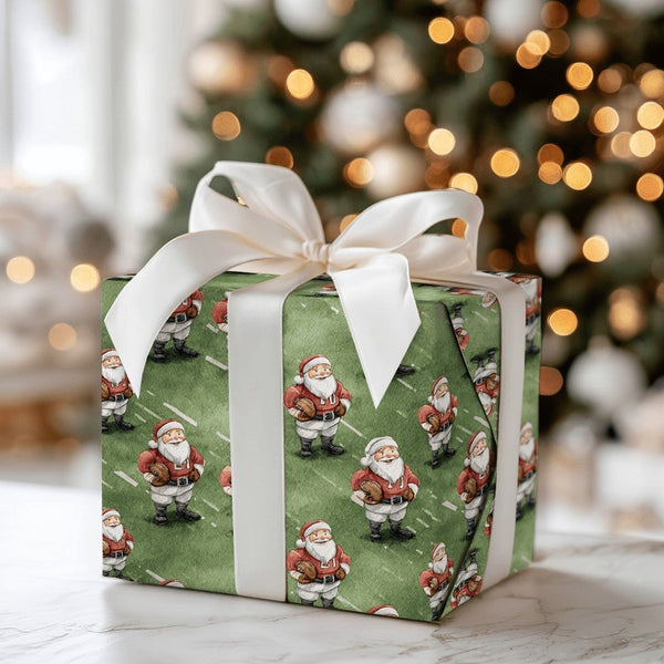 Sports Christmas Gift Wrap, Football Santa Wrapping Paper, Game Day Santa Present Paper, Football Field Holiday Wrap, Sports 