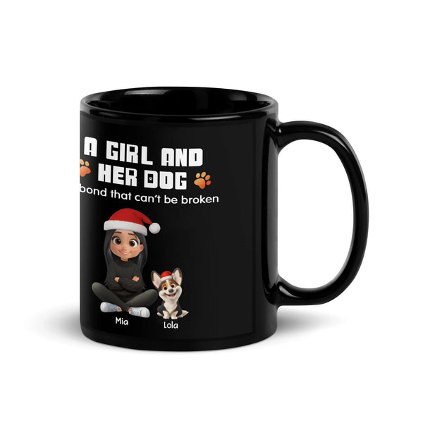 Adorable Holiday Dog Mom Coffee Mug, Girl and Her Dog Christmas Mug, 11oz 15oz Ceramic Xmas Coffee Cup, Winter Pet Lover Pres