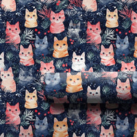 Watercolor Kitten Gift Wrap, Christmas Cat Wrapping Paper, Festive Holiday Wrapping Paper, Navy Winter Gift Wrap, Cat Lover Present Wrap