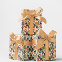 Floral Dog Wrapping Paper, Boston Terrier Gift Wrap Paper, Garden Party Puppy Gift Wrap, Dog Lover Christmas Present Wrapping Paper