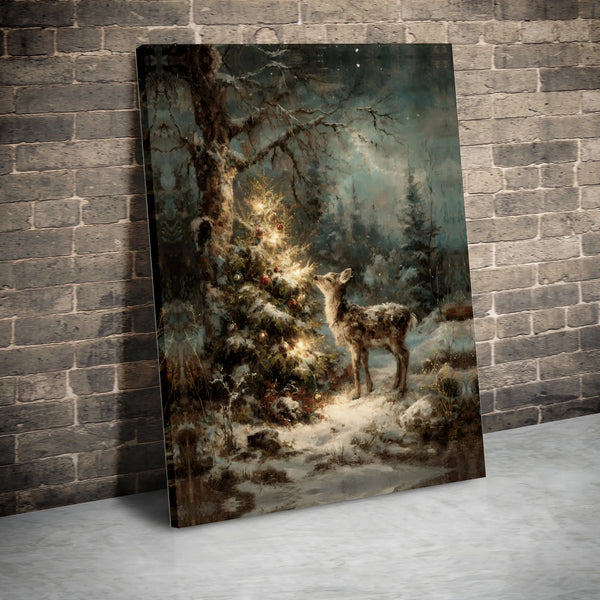 Snowy Forest Winter Wonderland Print, Christmas Deer Digital Wall Art, Holiday Rustic Deer Poster, Digital Download Festive H