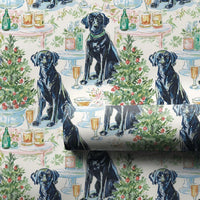 Watercolor Holiday Dog Gift Wrap, Black Labrador Christmas Wrapping Paper, Adorable Pet Pattern Gift Wrapping Paper, Xmas Dog Mom Roll