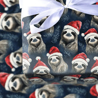 Santa Hat Animal Holiday Gift Wrap, Christmas Sloth Wrapping Paper, Whimsical Navy Winter Wrapping Paper, Festive Present Wrapping Paper