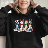 Adorable Siberian Husky Reindeer Hoodie, Husky Christmas Hoodie, Dog Lover Xmas Sweatshirt, Humorous Puppy Dog Graphic Hooded Pullover