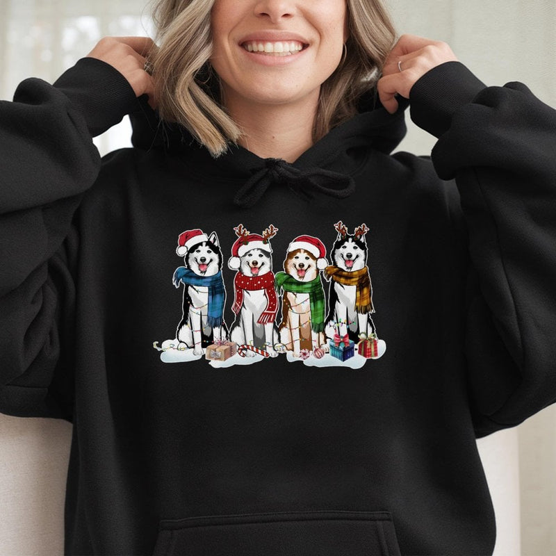 Adorable Siberian Husky Reindeer Hoodie, Husky Christmas Hoodie, Dog Lover Xmas Sweatshirt, Humorous Puppy Dog Graphic Hooded Pullover