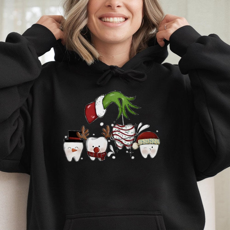 Humorous Dental Tooth Holiday Hooded Sweatshirt, Dentist Christmas Hoodie, Hygienist Christmas Sweater, Dental Clinic Holiday Present