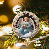 3D Relief Religious Ceramic Ornament, Vintage Angel Christmas Ornament, Christian Nativity Tree Keepsake, Sacred Holiday Decor Present
