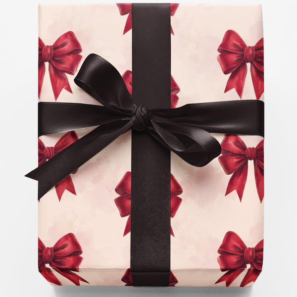 Ribbon Christmas Gift Wrap, Scarlet Promise Red Bow Wrapping Paper, Elegant Red Bows Present Wrap, Birthday and Holiday Gift 