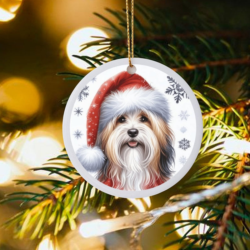 Adorable Puppy in Santa Hat Ceramic Ornament, Havanese Dog Christmas Ornament, Festive Havanese Tree Decor, Dog Lover Xmas Keepsake Ornament