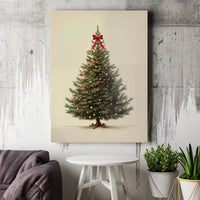 Red Bow Canvas Print, Vintage Christmas Tree Canvas Wall Art, Festive Holiday Wall Decor, Retro Xmas Tree Canvas, Winter Home Decor Present