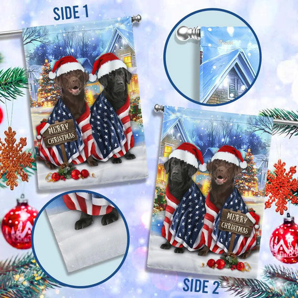 Patriotic American Flag Santa Hat Dog Flag, Labrador Christmas Garden Flag, Double-Sided Lab Holiday Yard Flag, Dog Lover Xma