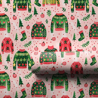Festive Pattern Holiday Gift Wrap, Ugly Christmas Sweater Wrapping Paper, Retro Xmas Stocking Wrapping Paper, Holiday Decor