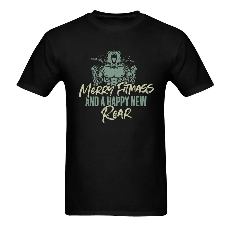 Humorous Gym Christmas Shirt, Merry Fitmass Happy New Rear T-Shirt, Fitness Holiday Graphic Tee, Workout Xmas Shirt, Gym Lover Holiday Tee